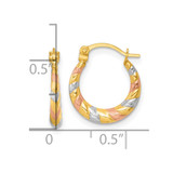 14k with White Rhodium and Rose Gold-plating Diamond Cut Polished 2.25mm Twisted Hollow Hoop Earrings