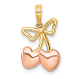 14k with White Rhodium and Rose-plating Polished Heart Cherries Charm