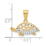 14K with White Rhodium Diamond Cut Turtle Pendant