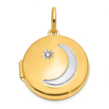 14K with White Rhodium Diamond Star and Moon 20mm Round Locket
