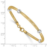 14K with White Rhodium Diamond-cut Moveable Beads Mesh Stretch 7.5 inch Bracelet