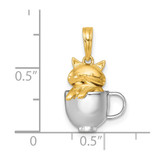 14k with White Rhodium Polished 3-D Cat In Mug Charm