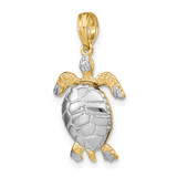 14K with White Rhodium Polished 3-D Moveable Sea Turtle Charm