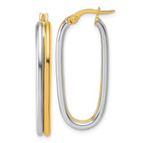 14K with White Rhodium Polished 4.00mm x 33mm Oval Hoop Earrings
