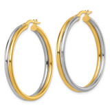 14K with White Rhodium Polished 4.00mm x 35mm Round Hoop Earrings