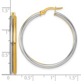 14K with White Rhodium Polished 4.00mm x 35mm Round Hoop Earrings