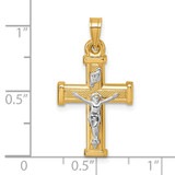 14k with White Rhodium Polished and Textured INRI Crucifix Cross Pendant - XR-56863E8C-9392
