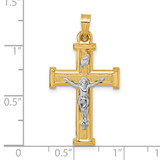 14k with White Rhodium Polished and Textured INRI Crucifix Cross Pendant - XR-5A0FD404-9100