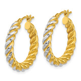 14k with White Rhodium Polished Diamond-cut Twisted 3.75mm Tube Hoop Earrings - TF-6DA8F9C7-1725