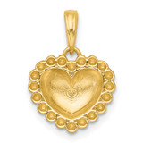 14k with White Rhodium Polished Domed Heart Charm Pendant