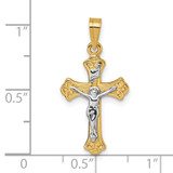 14k with White Rhodium Polished Fleur de Lis INRI Crucifix Cross Pendant - XR-481D5BB6-7875