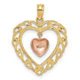 14k Yellow and Rose Gold Polished Dangling Heart In Heart Charm