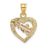 14k Yellow and Rose Gold w/ White Rhodium LOVE Heart w/ Arrow Charm