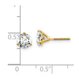 14k Yellow Gold 1 1/2 ctw Lab Grown Diamond VS/SI+ G+ Round 3 Prong Heavy Wt. Screwback Stud Earrings