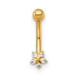 14k 16 Gauge Polished and Diamond-cut CZ Flower Eyebrow Ring
