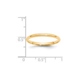 14k Yellow Gold 2mm Lightweight Comfort Fit Wedding Band Size 10.5