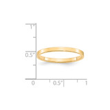 14k Yellow Gold 2mm Lightweight Flat Wedding Band Size 7.5