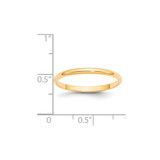 14k Yellow Gold 2mm Lightweight Half Round Wedding Band Size 7