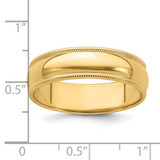 14k Yellow Gold 6mm Milgrain Half Round Wedding Band Size 9.5