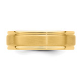14k Yellow Gold 6mm Standard Weight Comfort Fit Brushed Satin/Polished Grooved Edge Wedding Band Size 8