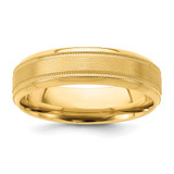 14k Yellow Gold 6mm Standard Weight Comfort Fit Brushed Satin/Polished Milgrain Grooved Edge Wedding Band Size 9.5
