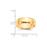 14k Yellow Gold 7mm Lightweight Half Round Wedding Band Size 13