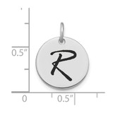 14kw Polished Black Enamel Letter R Initial Disk Charm