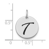 14kw Polished Black Enamel Letter T Initial Disk Charm