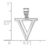 14kw Polished Etched Letter V Initial Pendant