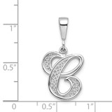 14KW White Gold Solid Polished Script Filigree Letter C Initial Pendant