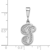 14KW White Gold Solid Polished Script Filigree Letter G Initial Pendant