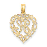 14KY Heart Script Letter H Initial Charm