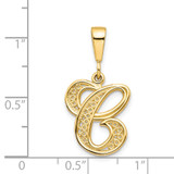 14KY Polished Script Filigree Letter C Initial Pendant