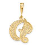 14KY Polished Script Filigree Letter D Initial Pendant