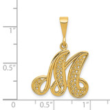 14KY Polished Script Filigree Letter M Initial Pendant