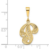 14KY Polished Script Filigree Letter P Initial Pendant