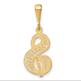 14KY Polished Script Filigree Letter S Initial Pendant