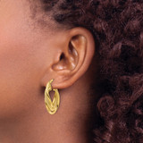 14ky Polished Textured & Intertwined Oval Hoop Earrings