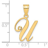 14KY Script Letter U Initial Pendant with Diamond