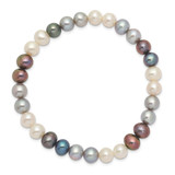 6-7mm Black, Grey and White Semi-Round Freshwater Cultured Pearl Stretch Bracelet