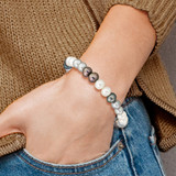 6-7mm Black, Grey and White Semi-Round Freshwater Cultured Pearl Stretch Bracelet