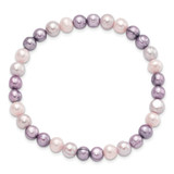 6-7mm White, Lavender and Grey Semi-Round Freshwater Cultured Pearl Stretch Bracelet