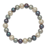 8-9mm White, Platinum and Black Near-Round Freshwater Cultured Pearl Stretch Bracelet