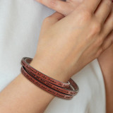 AMEN Stainless Steel Lord's Prayer Brown Leather Wrap with Magnetic Clasp with Magnetic Clasp 22.25 Inch Bracelet