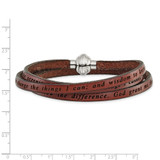 AMEN Stainless Steel Serenity Prayer Brown Leather Wrap with Magnetic Clasp 23.5 Inch Bracelet