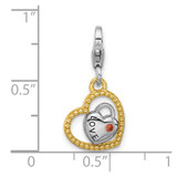 Amore La Vita Sterling Silver Rhodium and Gold-plated Heart Shaped Lock with Red CZ and Love Inside Heart with White CZ Charm with Fancy Lobster Clasp