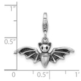 Amore La Vita Sterling Silver Rhodium-plated 3-D Antiqued Bat with Wings Spread Out Charm with Fancy Lobster Clasp