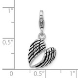 Amore La Vita Sterling Silver Rhodium-plated 3-D Antiqued Heart Shaped Angel Wings Charm with Fancy Lobster Clasp