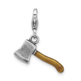 Amore La Vita Sterling Silver Rhodium-plated 3-D Axe with Brown Enameled Handle Charm with Fancy Lobster Charm