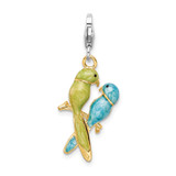Amore La Vita Sterling Silver Rhodium-plated and Gold-plated Polished 3-D Glitter Enameled Crystal Love Birds Charm
